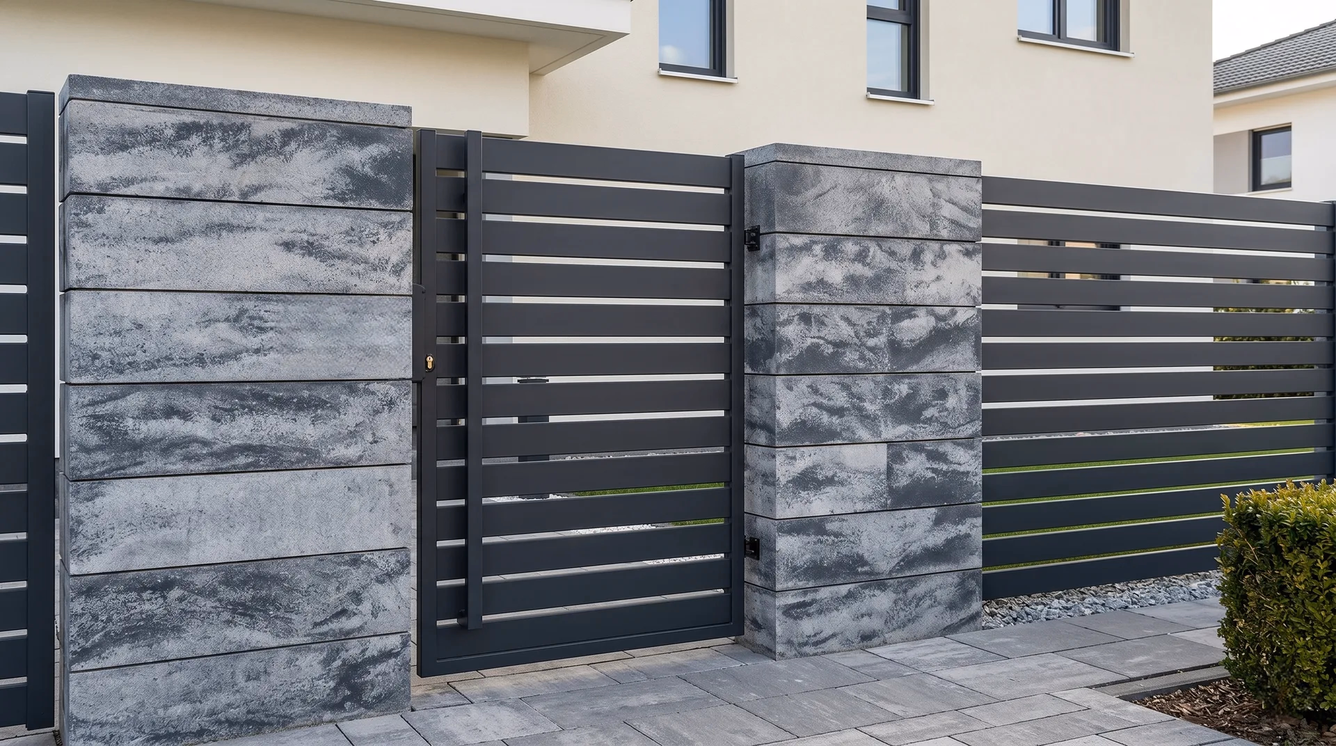 Gartenpforte mit Lamellen und Betonpfosten in Anthrazit in Chemnitz
