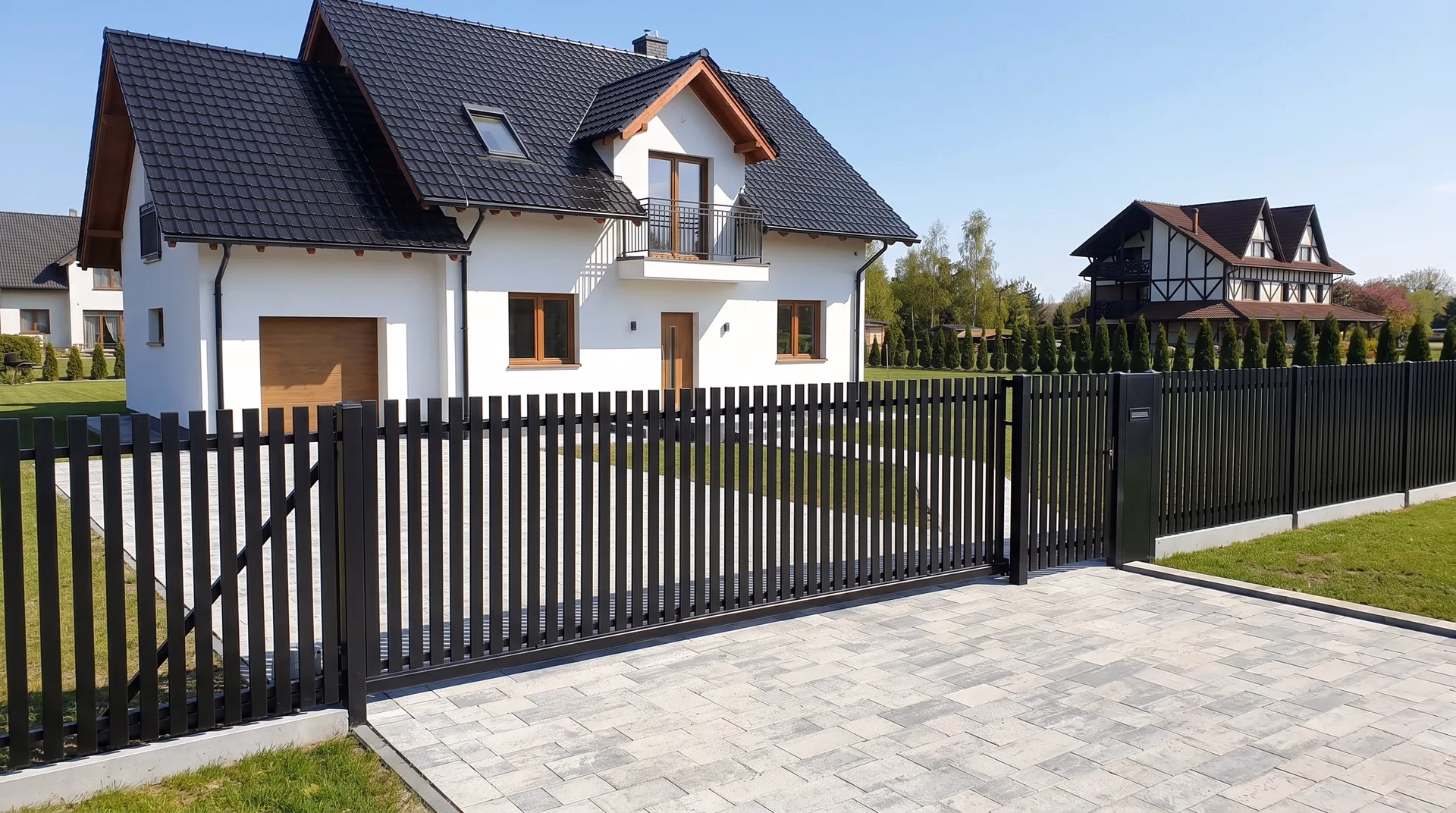 Schiebetor · Staketen · Anthrazit · Briefkasten · Einfamilienhaus · Rostock · Mb · Metallzaune.D_vR_ · TP