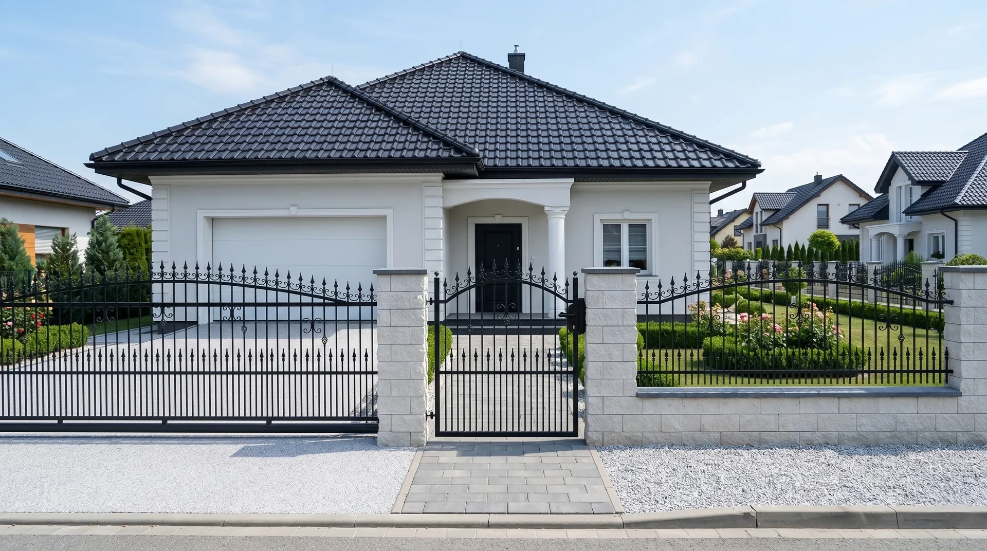 Schmiedezaun vor repräsentativem Wohnhaus