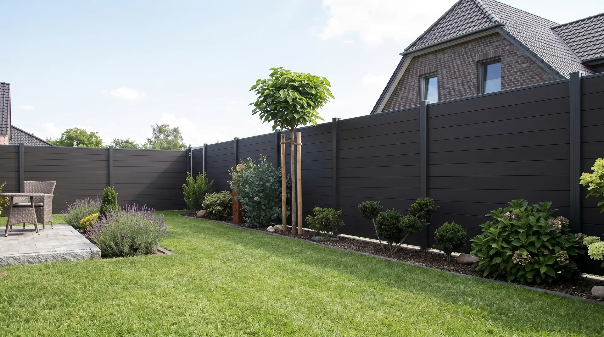 WPC-Zaun in Anthrazit als hoher Sichtschutz im Garten in Leipzig