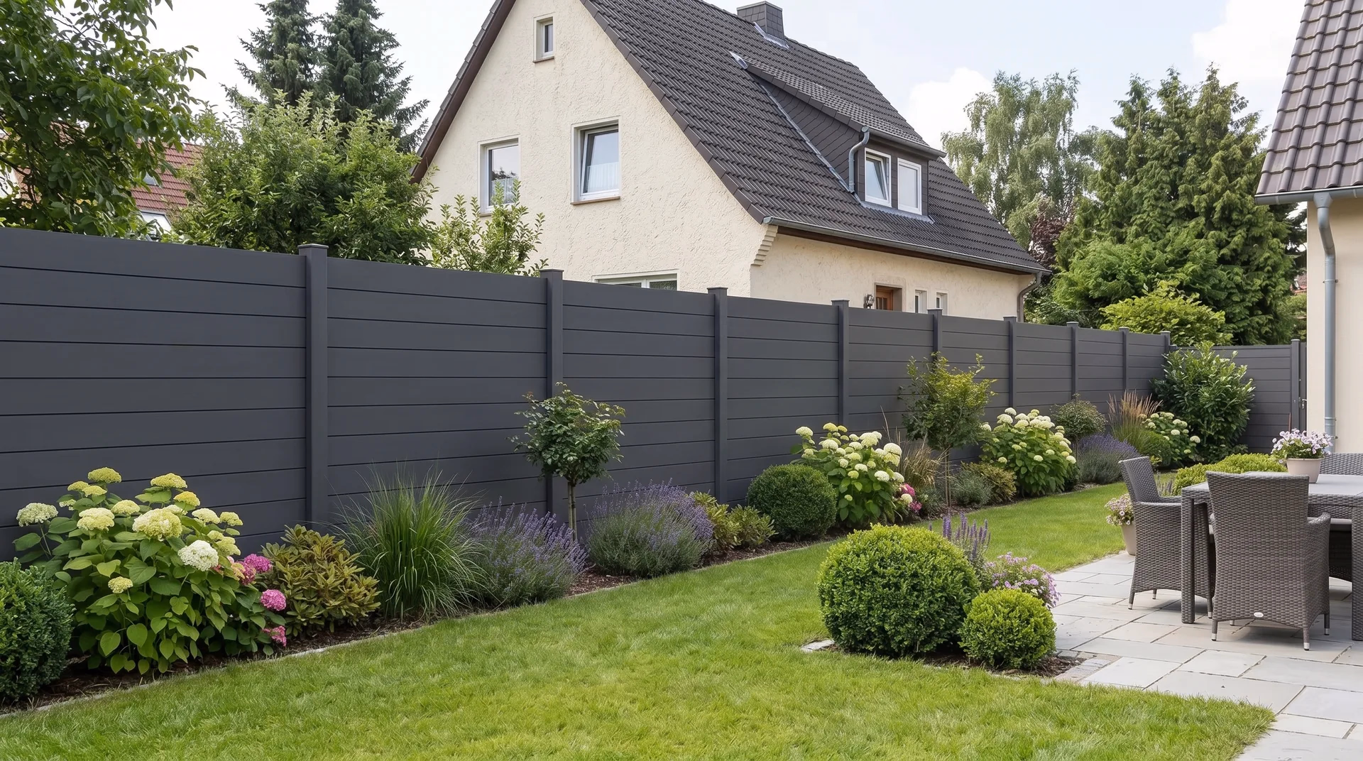 WPC-Zaun in Anthrazit als Sichtschutz im Garten in Schwerin